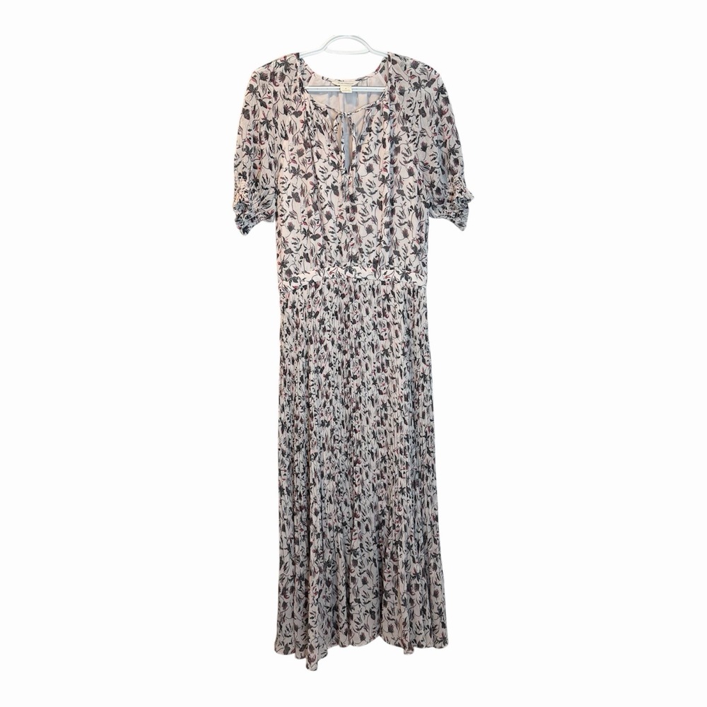 Club Monaco Size-8 Womens Midi Dress Smocked Cuff Pleated Floral‎